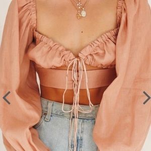 VERGE GIRL Peach Long Sleeve Front-Tie Crop Top